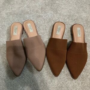 Steven New York Pointed Knit Slip-On Mules in Taupe and Chestnut (2) pairs
